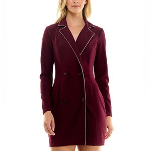 Speechless Burgundy Blazer Style Dress with Embellished Trim